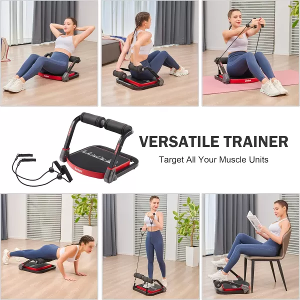 ZELUS Ab Machine with Resistance Bands for Home Gym 2 in 1 Ab Workout Equipment with Rebound Assist 4 Intensities Core Strength Trainer Whole Body Exercise Fitness Equipment for Home WorkoutsRed