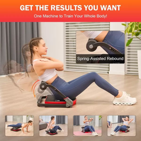ZELUS Ab Machine with Resistance Bands for Home Gym 2 in 1 Ab Workout Equipment with Rebound Assist 4 Intensities Core Strength Trainer Whole Body Exercise Fitness Equipment for Home WorkoutsRed