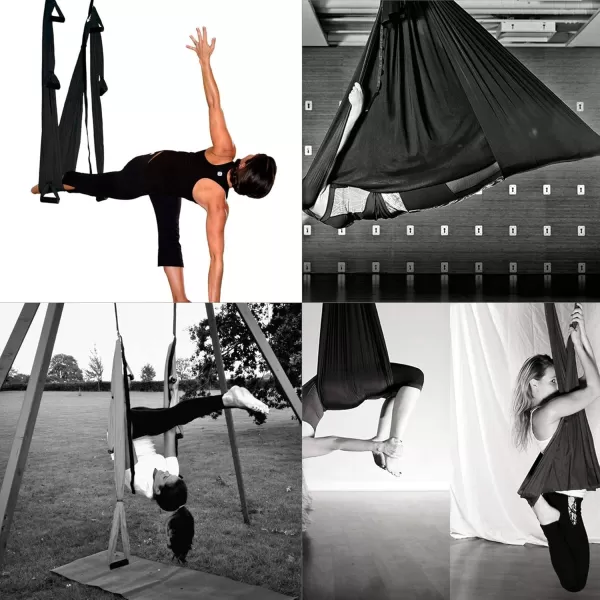 ZELUS Aerial Yoga Swing Sling Strong Yoga Hammock Kit Set Trapeze Inversion Equipment Include 2 Extensions Straps and Ceiling Mounting KitBlack