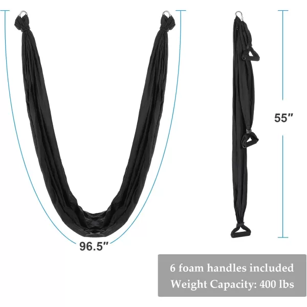ZELUS Aerial Yoga Swing Sling Strong Yoga Hammock Kit Set Trapeze Inversion Equipment Include 2 Extensions Straps and Ceiling Mounting KitBlack