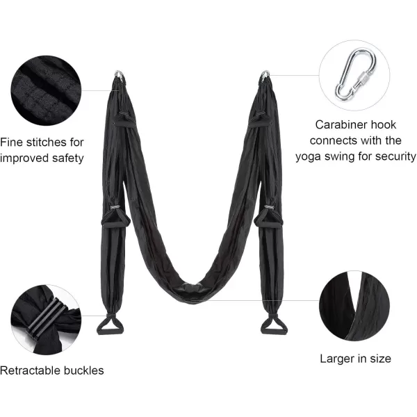 ZELUS Aerial Yoga Swing Sling Strong Yoga Hammock Kit Set Trapeze Inversion Equipment Include 2 Extensions Straps and Ceiling Mounting KitBlack