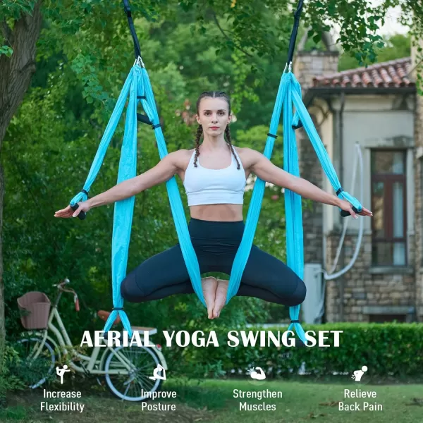ZELUS Aerial Yoga Swing Sling Strong Yoga Hammock Kit Set Trapeze Inversion Equipment Include 2 Extensions Straps and Ceiling Mounting KitBlue