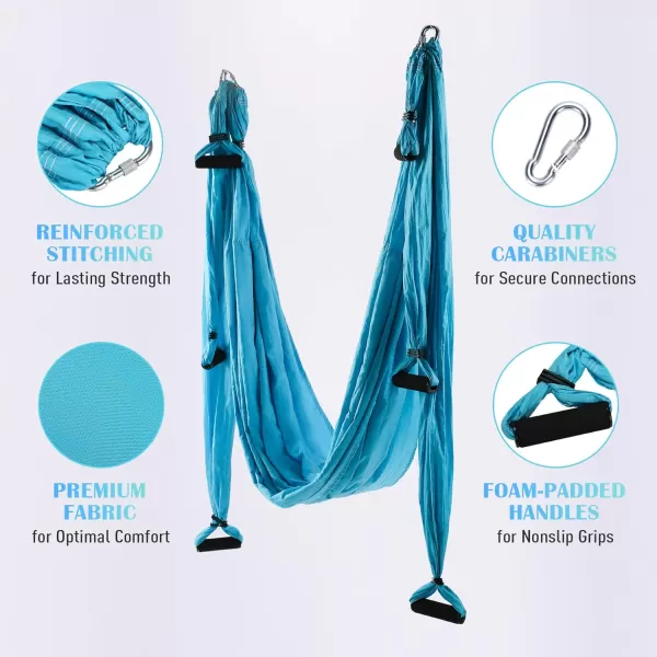 ZELUS Aerial Yoga Swing Sling Strong Yoga Hammock Kit Set Trapeze Inversion Equipment Include 2 Extensions Straps and Ceiling Mounting KitBlue