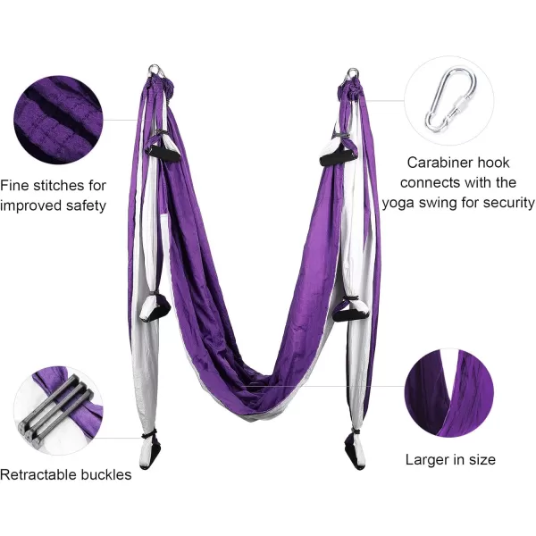 ZELUS Aerial Yoga Swing Sling Strong Yoga Hammock Kit Set Trapeze Inversion Equipment Include 2 Extensions Straps and Ceiling Mounting KitPurple and White