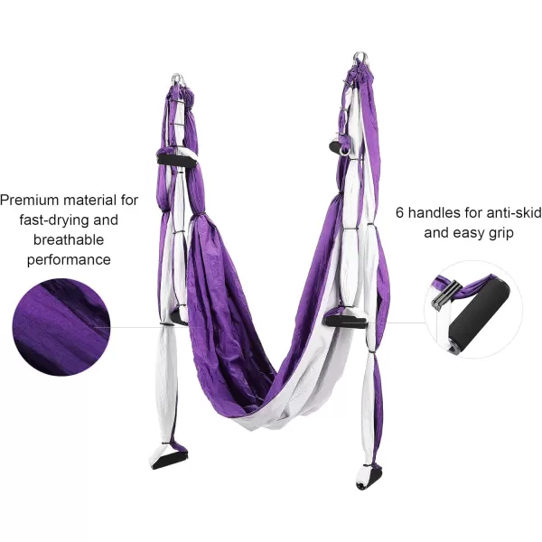 ZELUS Aerial Yoga Swing Sling Strong Yoga Hammock Kit Set Trapeze Inversion Equipment Include 2 Extensions Straps and Ceiling Mounting KitPurple and White