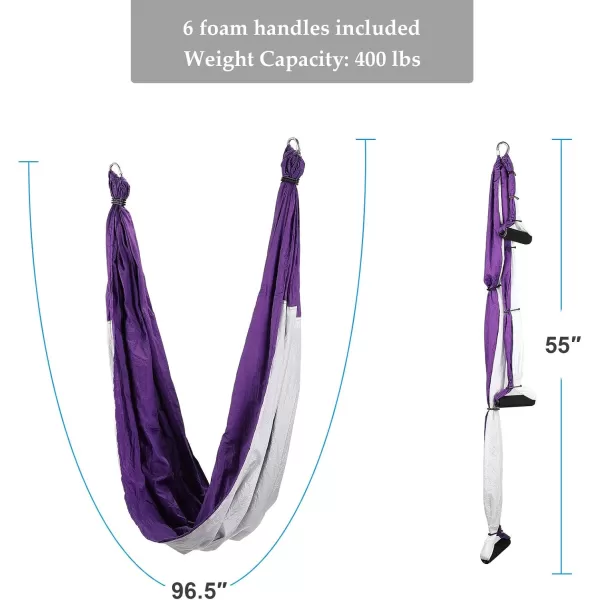 ZELUS Aerial Yoga Swing Sling Strong Yoga Hammock Kit Set Trapeze Inversion Equipment Include 2 Extensions Straps and Ceiling Mounting KitPurple and White