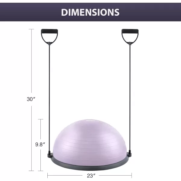 ZELUS Balance Ball Trainer with Resistance Bands and Foot Pump Inflatable Yoga Ball for Home Gym Workouts 23 Inch Exercise Half Ball for Balance Training Core Strength Fitness More 330lb CapLilac