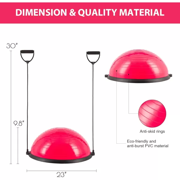 ZELUS Balance Ball Trainer with Resistance Bands and Foot Pump Inflatable Yoga Ball for Home Gym Workouts 23 Inch Exercise Half Ball for Balance Training Core Strength Fitness More 330lb CapPink