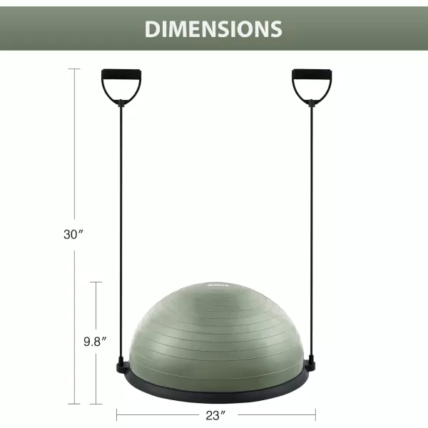 ZELUS Balance Ball Trainer with Resistance Bands and Foot Pump Inflatable Yoga Ball for Home Gym Workouts 23 Inch Exercise Half Ball for Balance Training Core Strength Fitness More 330lb CapMatcha green