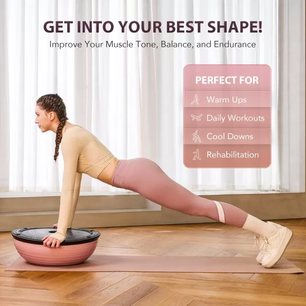 ZELUS Balance Ball Trainer with Resistance Bands and Foot Pump Inflatable Yoga Ball for Home Gym Workouts 23 Inch Exercise Half Ball for Balance Training Core Strength Fitness More 330lb CapPastel pink