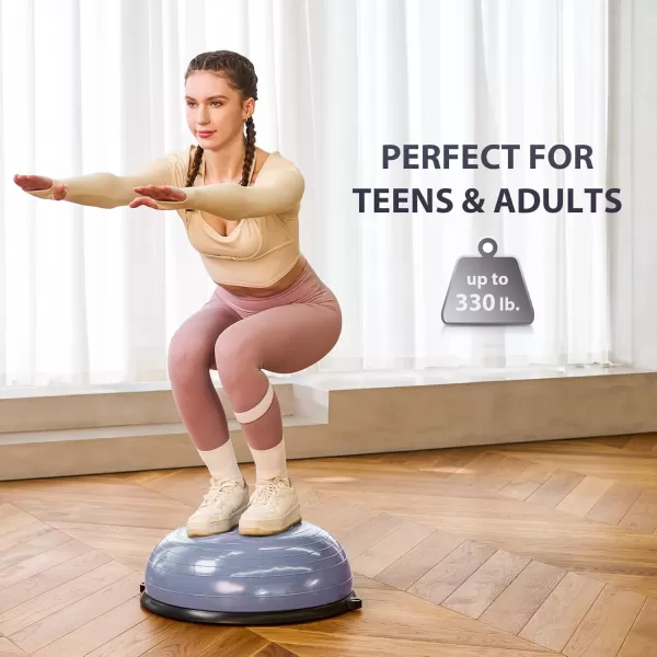 ZELUS Balance Ball Trainer with Resistance Bands and Foot Pump Inflatable Yoga Ball for Home Gym Workouts 23 Inch Exercise Half Ball for Balance Training Core Strength Fitness More 330lb CapDutch blue