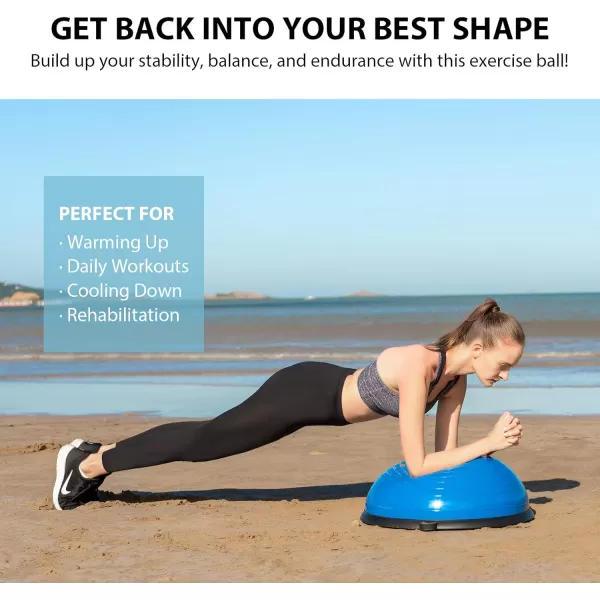 ZELUS Balance Ball Trainer with Resistance Bands and Foot Pump Inflatable Yoga Ball for Home Gym Workouts 23 Inch Exercise Half Ball for Balance Training Core Strength Fitness More 330lb CapBlue