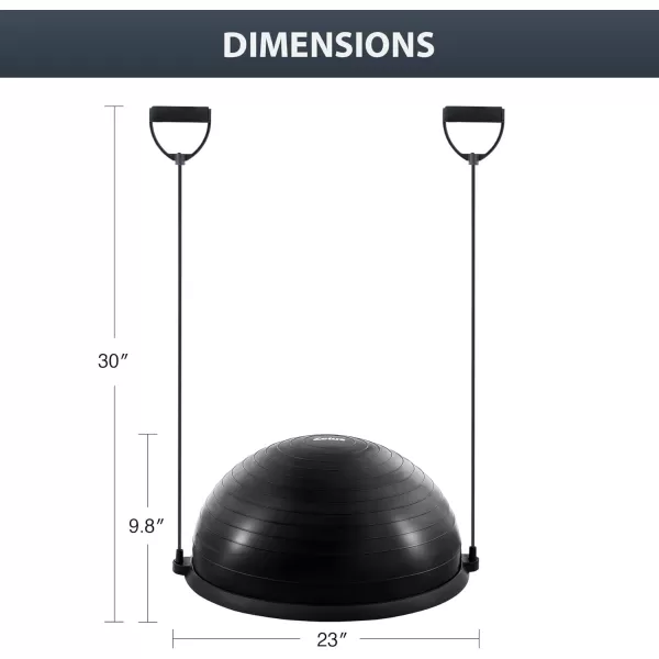 ZELUS Balance Ball Trainer with Resistance Bands and Foot Pump Inflatable Yoga Ball for Home Gym Workouts 23 Inch Exercise Half Ball for Balance Training Core Strength Fitness More 330lb CapBlack