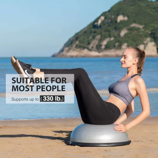 ZELUS Balance Ball Trainer with Resistance Bands and Foot Pump Inflatable Yoga Ball for Home Gym Workouts 23 Inch Exercise Half Ball for Balance Training Core Strength Fitness More 330lb CapGrey