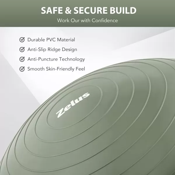ZELUS Balance Ball Trainer with Resistance Bands and Foot Pump Inflatable Yoga Ball for Home Gym Workouts 23 Inch Exercise Half Ball for Balance Training Core Strength Fitness More 330lb CapMatcha green