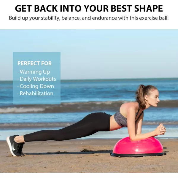 ZELUS Balance Ball Trainer with Resistance Bands and Foot Pump Inflatable Yoga Ball for Home Gym Workouts 23 Inch Exercise Half Ball for Balance Training Core Strength Fitness More 330lb CapPink