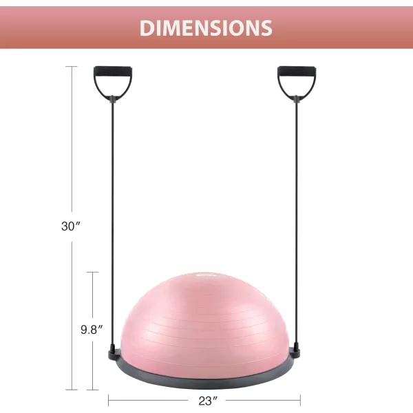 ZELUS Balance Ball Trainer with Resistance Bands and Foot Pump Inflatable Yoga Ball for Home Gym Workouts 23 Inch Exercise Half Ball for Balance Training Core Strength Fitness More 330lb CapPastel pink