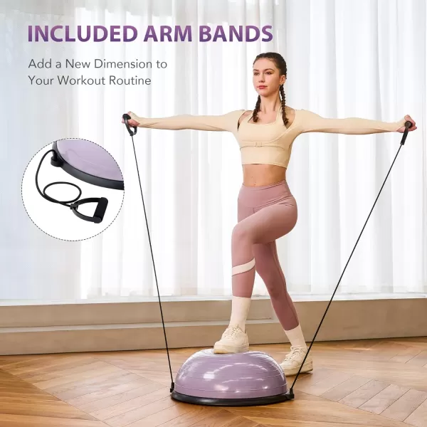 ZELUS Balance Ball Trainer with Resistance Bands and Foot Pump Inflatable Yoga Ball for Home Gym Workouts 23 Inch Exercise Half Ball for Balance Training Core Strength Fitness More 330lb CapLilac