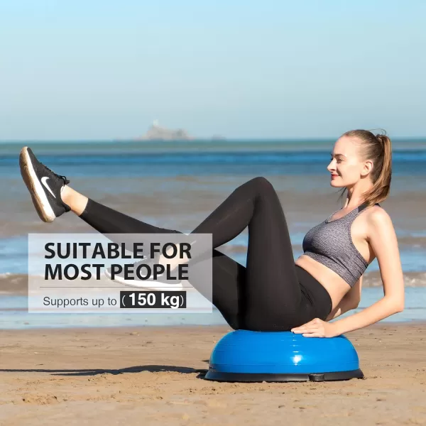 ZELUS Balance Ball Trainer with Resistance Bands and Foot Pump Inflatable Yoga Ball for Home Gym Workouts 23 Inch Exercise Half Ball for Balance Training Core Strength Fitness More 330lb CapBlue