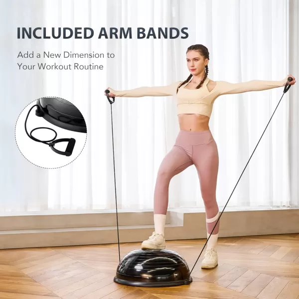 ZELUS Balance Ball Trainer with Resistance Bands and Foot Pump Inflatable Yoga Ball for Home Gym Workouts 23 Inch Exercise Half Ball for Balance Training Core Strength Fitness More 330lb CapBlack