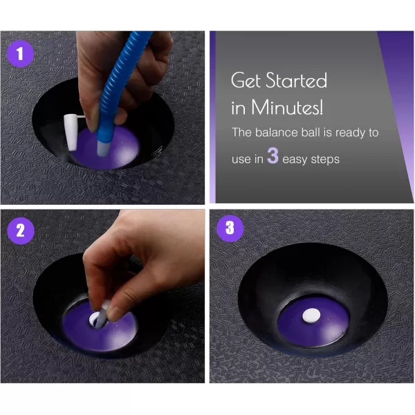 ZELUS Balance Ball Trainer with Resistance Bands and Foot Pump Inflatable Yoga Ball for Home Gym Workouts 23 Inch Exercise Half Ball for Balance Training Core Strength Fitness More 330lb CapPurple