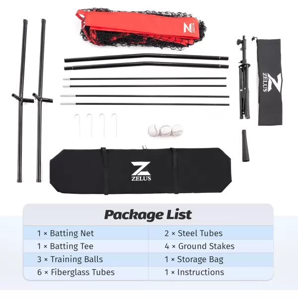 ZELUS Baseball Net Kit with Baseball Tee and Sock Net 7x7ft Softball Baseball Training Equipment for Hitting and Batting Practice Portable Indoor Outdoor Pitching NetNet and ballRed
