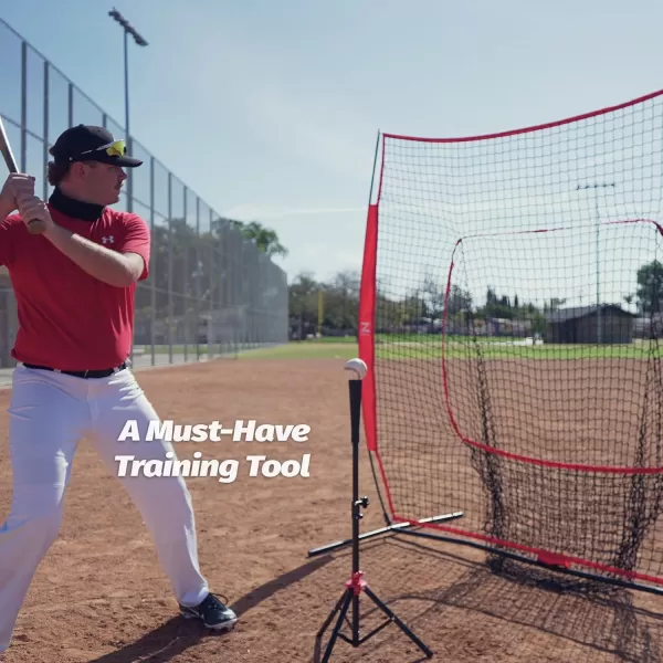 ZELUS Baseball Net Kit with Baseball Tee and Sock Net 7x7ft Softball Baseball Training Equipment for Hitting and Batting Practice Portable Indoor Outdoor Pitching NetNet and ballRed