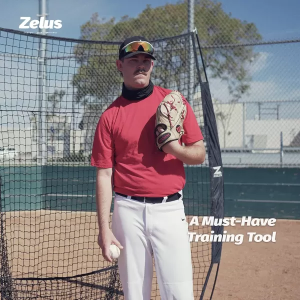 ZELUS Baseball Net Kit with Tee and Strike Zone 7x7ft Softball Training Equipment for Hitting and Pitching with Carry Bag Ball Caddy ampamp 12 Baseballs ampamp 12 28Inch 1 lb Weight Balls