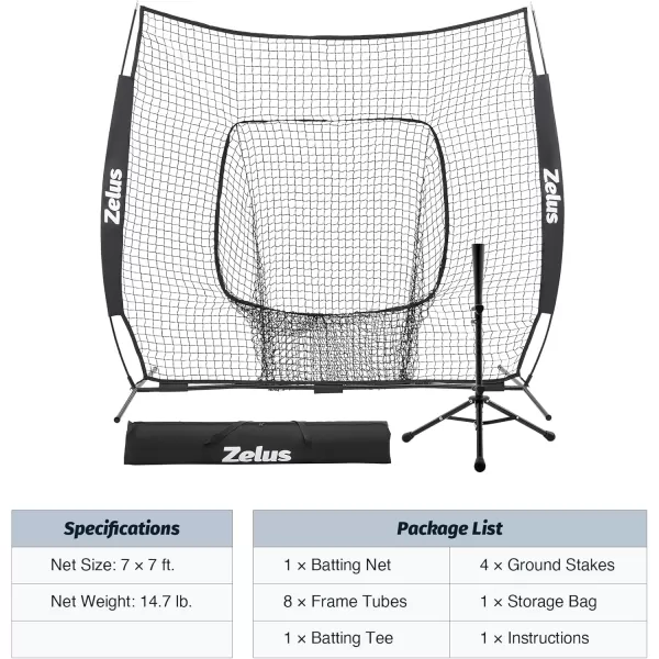 ZELUS Baseball ampamp Softball Practice Hitting and Pitching Net with Batting Tee Portable Baseball Backstop Net with Carry Bag Baseball Training Equipment for All AgesBlack