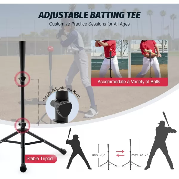 ZELUS Baseball ampamp Softball Practice Hitting and Pitching Net with Batting Tee Portable Baseball Backstop Net with Carry Bag Baseball Training Equipment for All AgesRed