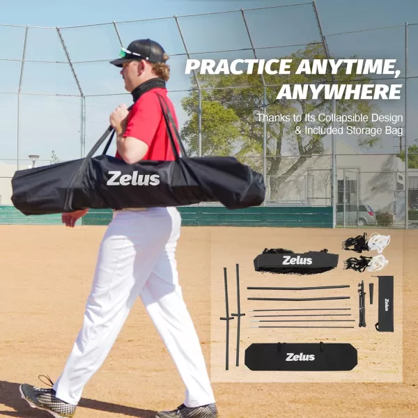 ZELUS Baseball ampamp Softball Practice Hitting and Pitching Net with Batting Tee Portable Baseball Backstop Net with Carry Bag Baseball Training Equipment for All AgesBlack