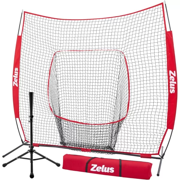ZELUS Baseball ampamp Softball Practice Hitting and Pitching Net with Batting Tee Portable Baseball Backstop Net with Carry Bag Baseball Training Equipment for All AgesRed