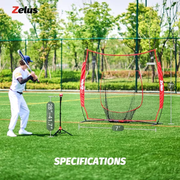 ZELUS Baseball ampamp Softball Practice Hitting and Pitching Net with Batting Tee Portable Baseball Backstop Net with Carry Bag Baseball Training Equipment for All AgesRed