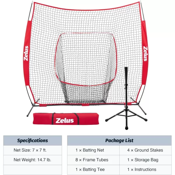 ZELUS Baseball ampamp Softball Practice Hitting and Pitching Net with Batting Tee Portable Baseball Backstop Net with Carry Bag Baseball Training Equipment for All AgesRed