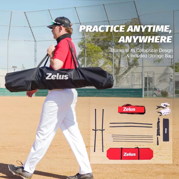 ZELUS Baseball ampamp Softball Practice Hitting and Pitching Net with Batting Tee Portable Baseball Backstop Net with Carry Bag Baseball Training Equipment for All AgesRed