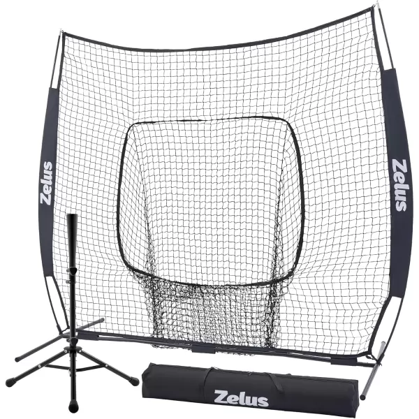 ZELUS Baseball ampamp Softball Practice Hitting and Pitching Net with Batting Tee Portable Baseball Backstop Net with Carry Bag Baseball Training Equipment for All AgesBlack