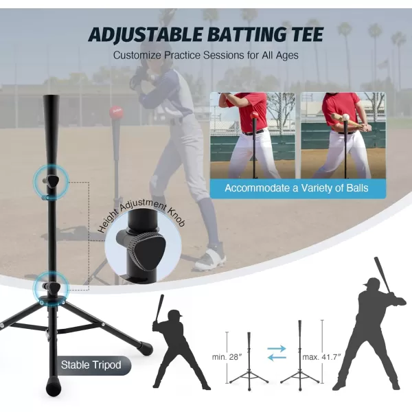 ZELUS Baseball ampamp Softball Practice Hitting and Pitching Net with Batting Tee Portable Baseball Backstop Net with Carry Bag Baseball Training Equipment for All AgesBlack