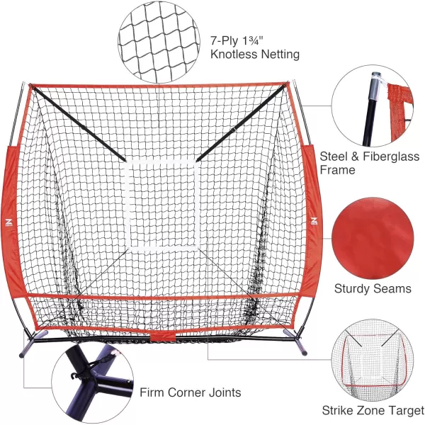 ZELUS Baseball net and tee 5x5ft 7x7ft Baseball Net for Hitting and Pitching Portable Indoor Outdoor Batting Practice Net with Carry Bag Ball Caddy ampamp Baseballs5X5 Net Tee Red