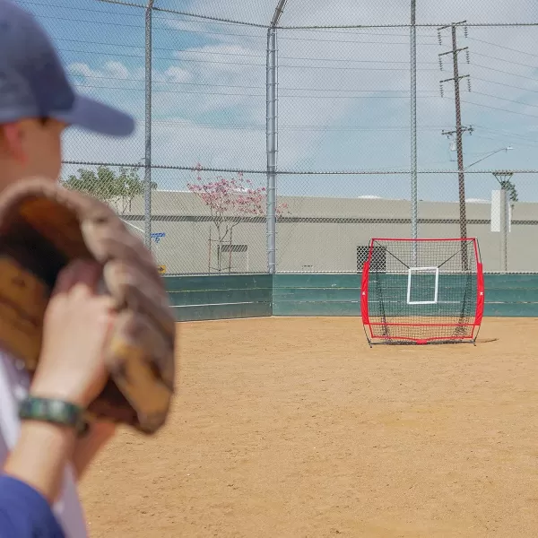 ZELUS Baseball net and tee 5x5ft 7x7ft Baseball Net for Hitting and Pitching Portable Indoor Outdoor Batting Practice Net with Carry Bag Ball Caddy ampamp Baseballs5X5 Net Tee Red