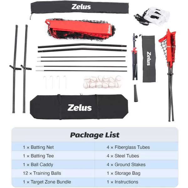 ZELUS Baseball net and tee 5x5ft 7x7ft Baseball Net for Hitting and Pitching Portable Indoor Outdoor Batting Practice Net with Carry Bag Ball Caddy ampamp Baseballs7x7 Combo Red