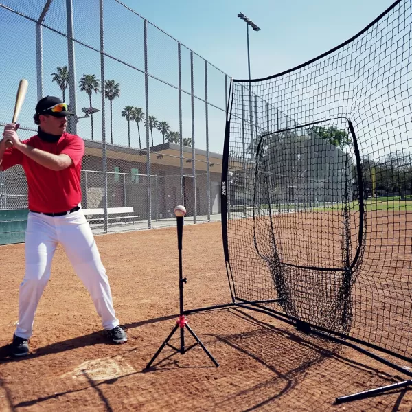 ZELUS Baseball net and tee 5x5ft 7x7ft Baseball Net for Hitting and Pitching Portable Indoor Outdoor Batting Practice Net with Carry Bag Ball Caddy ampamp Baseballs7x7 Combo Black