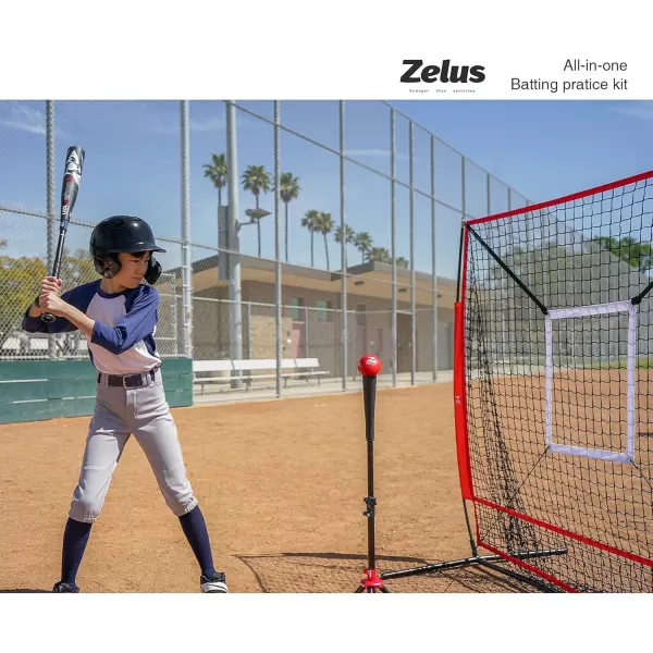 ZELUS Baseball net and tee 5x5ft 7x7ft Baseball Net for Hitting and Pitching Portable Indoor Outdoor Batting Practice Net with Carry Bag Ball Caddy ampamp Baseballs5X5 Net Tee Red