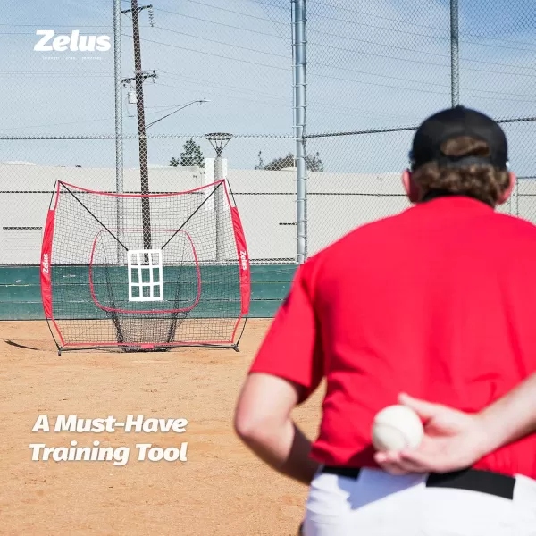 ZELUS Baseball net and tee 5x5ft 7x7ft Baseball Net for Hitting and Pitching Portable Indoor Outdoor Batting Practice Net with Carry Bag Ball Caddy ampamp Baseballs7x7 Combo Red