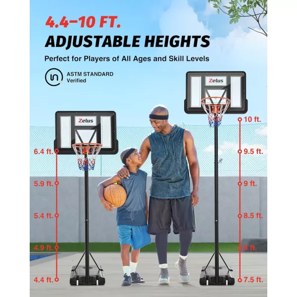 ZELUS Basketball Hoop Outdoor 444955 to 10 ft Height Portable Basketball Hoop System with 18 in Standard Hoop 44 in Backboard ampamp Weight Bag Adjustable Basketball Hoop for Backyard DrivewayThumb Screw Knobs