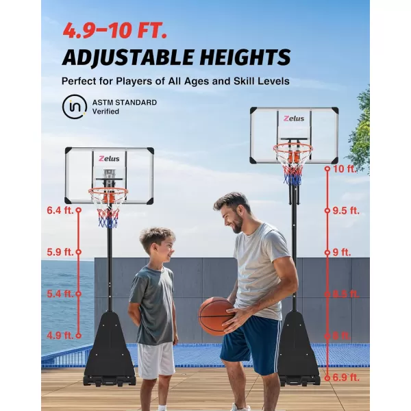 ZELUS Basketball Hoop Outdoor 444955 to 10 ft Height Portable Basketball Hoop System with 18 in Standard Hoop 44 in Backboard ampamp Weight Bag Adjustable Basketball Hoop for Backyard DrivewayAdjustment Handle  B