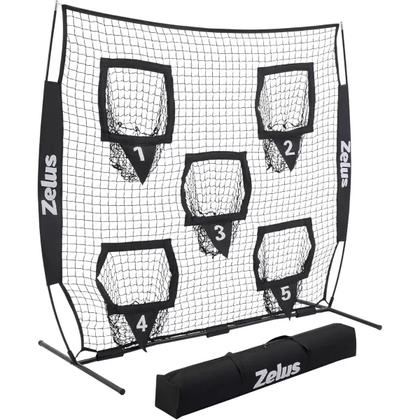 ZELUS Football Throwing Net Quarterback Training Equipment with 5 Target Pockets Football Practice Throwing Passing Accuracy Trainer with Carry Bag Ground Stakes for Kids AdultsBlack