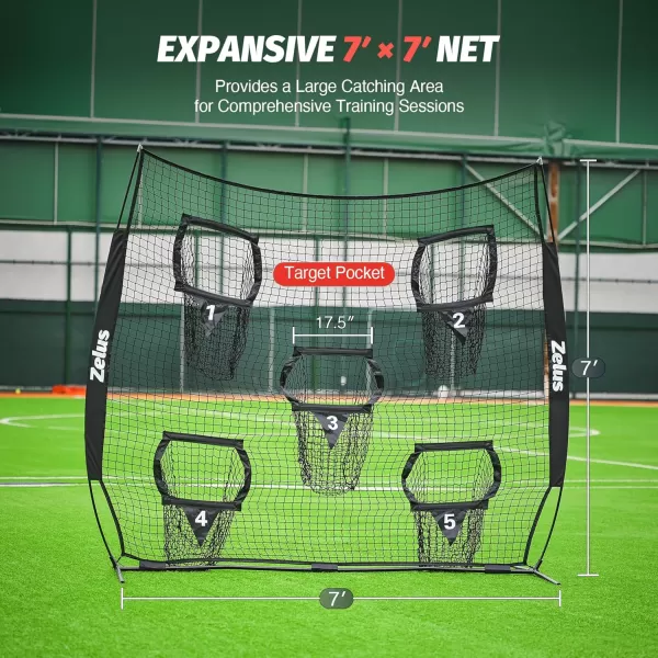 ZELUS Football Throwing Net Quarterback Training Equipment with 5 Target Pockets Football Practice Throwing Passing Accuracy Trainer with Carry Bag Ground Stakes for Kids AdultsBlack