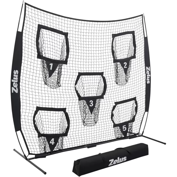 ZELUS Football Throwing Net Quarterback Training Equipment with 5 Target Pockets Football Practice Throwing Passing Accuracy Trainer with Carry Bag Ground Stakes for Kids AdultsBlack