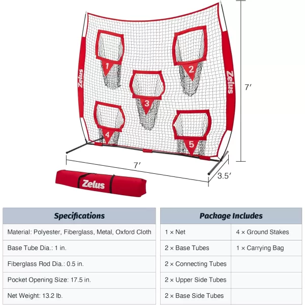 ZELUS Football Throwing Net Quarterback Training Equipment with 5 Target Pockets Football Practice Throwing Passing Accuracy Trainer with Carry Bag Ground Stakes for Kids AdultsRed