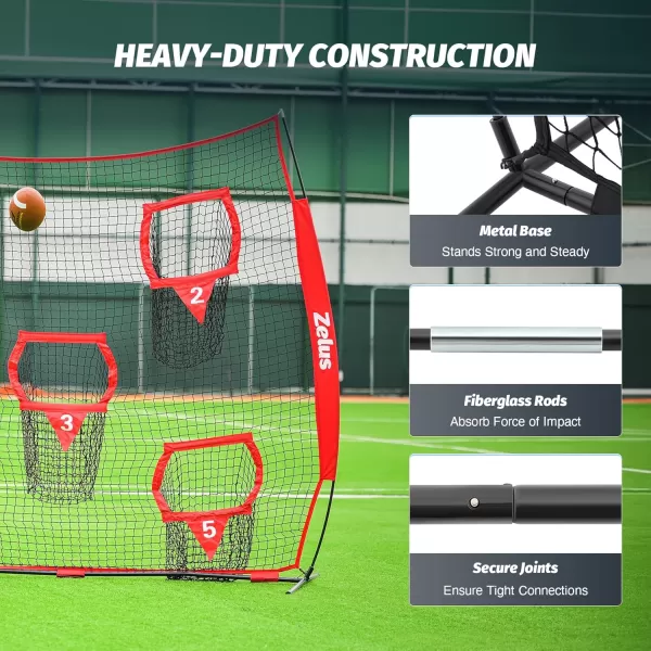ZELUS Football Throwing Net Quarterback Training Equipment with 5 Target Pockets Football Practice Throwing Passing Accuracy Trainer with Carry Bag Ground Stakes for Kids AdultsRed